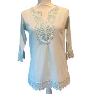 Krazy Kat Size Small Mint green blouse Crochet Boho Cottage Office Femme Pretty